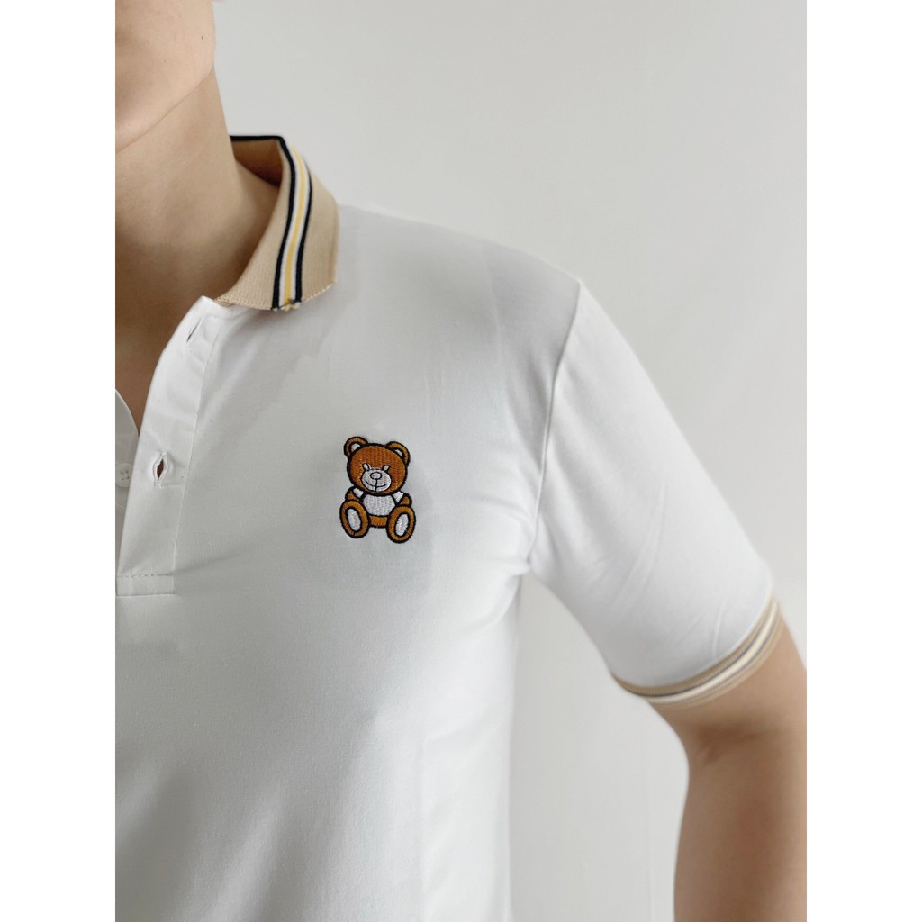 Áo thun nam cổ trụ tay ngắn phối cổ thêu ngực họa tiết gấu áo chất cotton thoáng mát thời trang mùa hè hot trend 2022