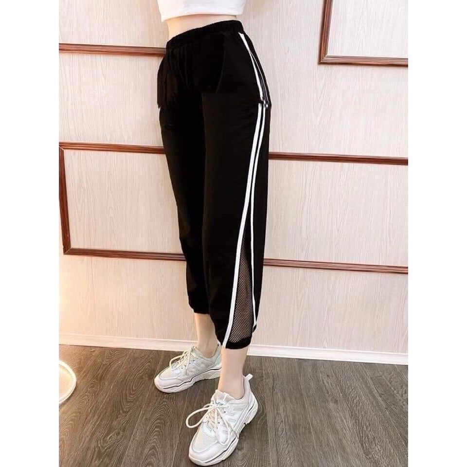 BÁN SỈ QUẦN JOGGER ĐŨI PHA LƯỚI ĐEN TRẮNG CHO NỮ