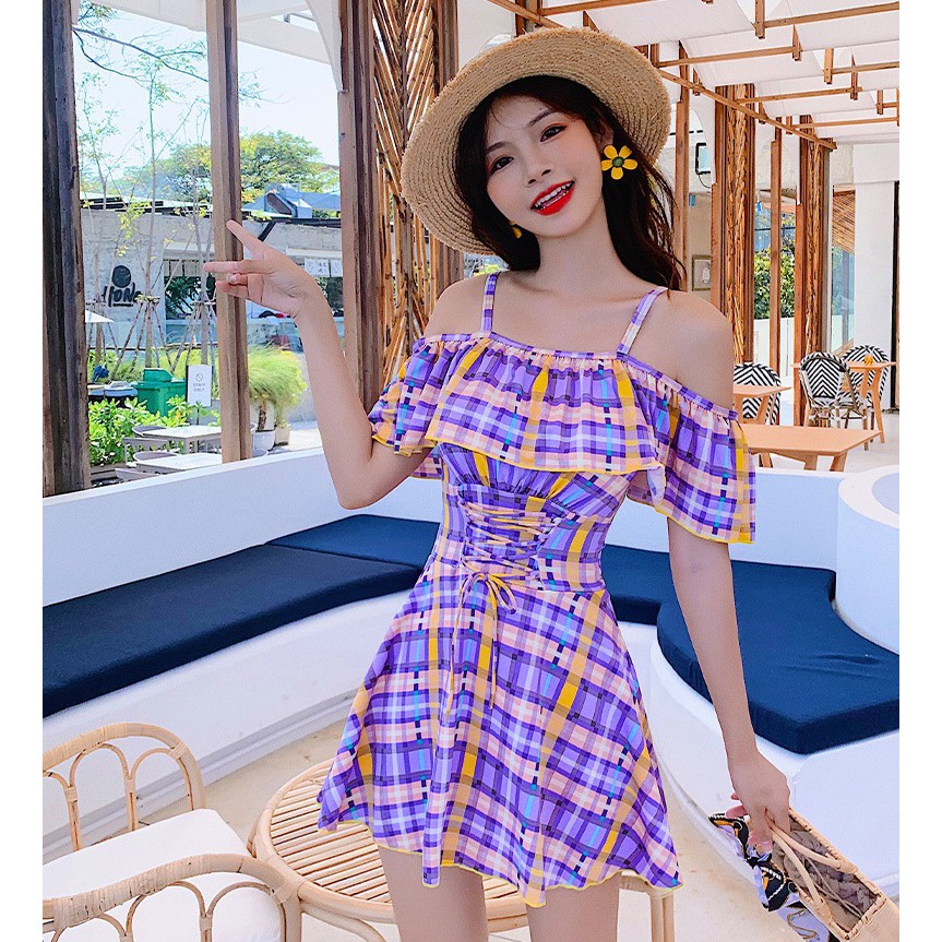 Đồ bơi nữ liền mảnh họa tiết caro mẫu mới về siêu đẹp - thời trang thể thao