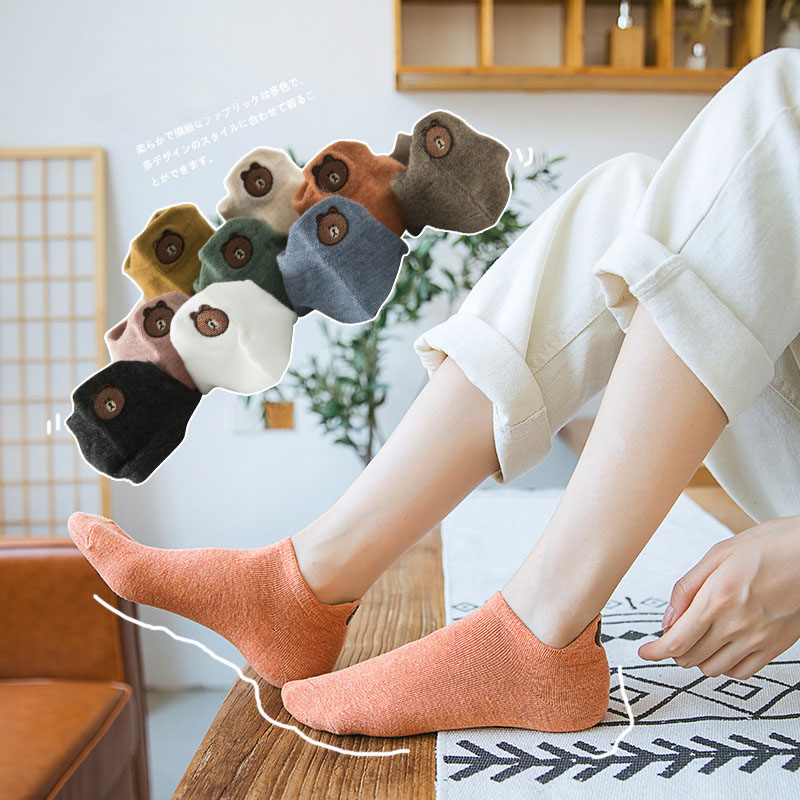 Gấu mới vớ mắt cá chân phụ nữ Bông phim hoạt hình Vớ thuyền cắt thấp Vớ