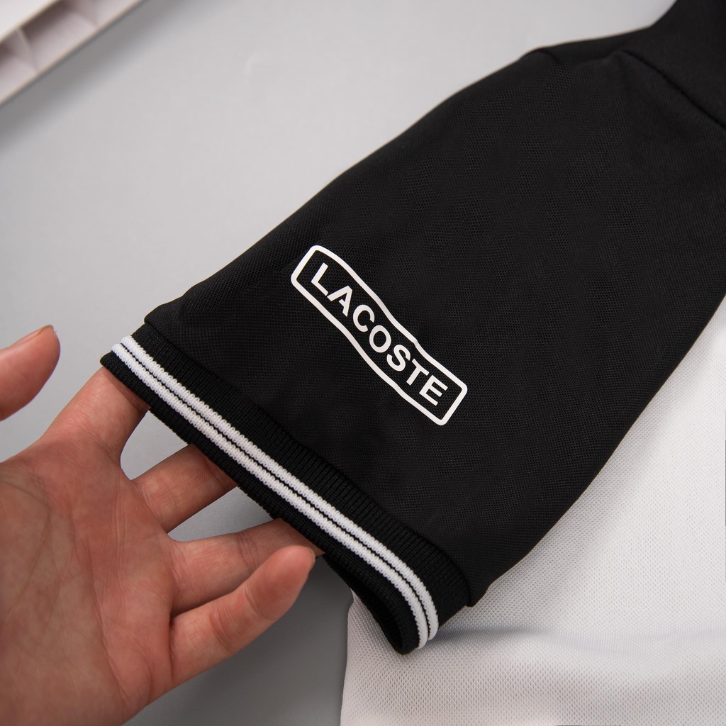 Áo polo Lacoste cá sấu phối màu hiện đại phong cách thể thao, chất vải cotton cá sấu thấm hút mồ hôi