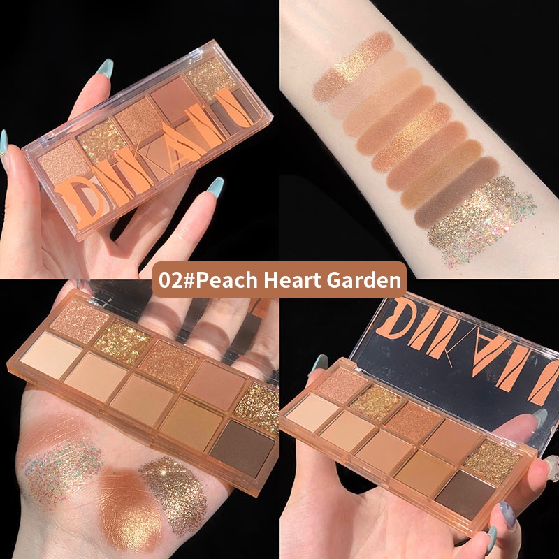 Bảng Phấn Mắt DIKALU Xingsha 10 Màu Tông Đất Lấp Lánh Siêu Sáng Chống Thấm Nước Lâu Trôi