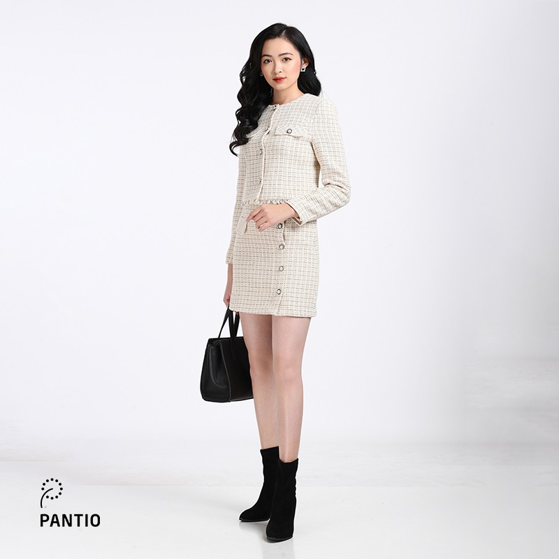 Chân váy ngắn chất liệu tweed dáng chữ A có túi đính khuy phía trước BJN92262 - PANTIO