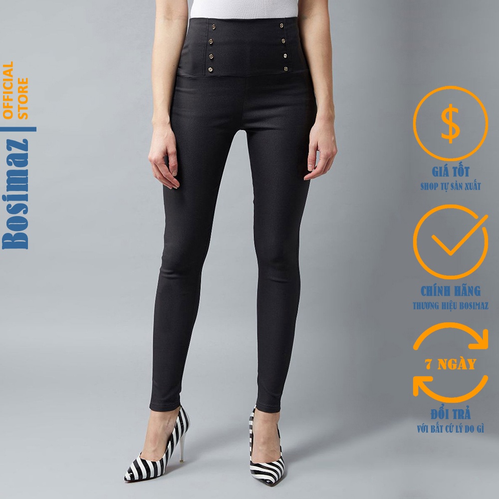 Quần Legging Nữ Bosimaz MS271 dài túi sau màu đen có 8 khuy phía trước, thun co giãn 4 chiều, vải đẹp dày, thoáng mát.