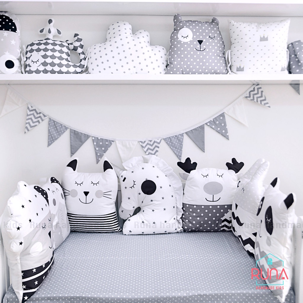 Quây cũi vải hình con thú cho bé RUNA KIDS -  Chất liệu Cotton cao cấp, giúp hạn chế va đập, bảo vệ an toàn cho bé
