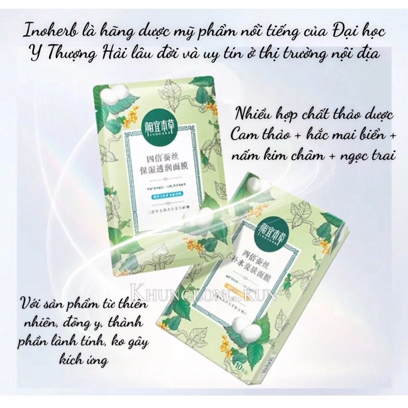 Mặt nạ lụa đông y thảo dược cao cấp INOHERB hoa sen và tơ tằm siêu cấp ẩm và làm trắng da