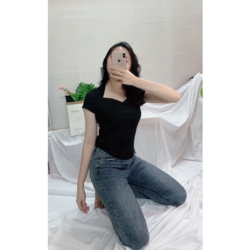 Áo thun body co dãn cổ vuông tôn dáng