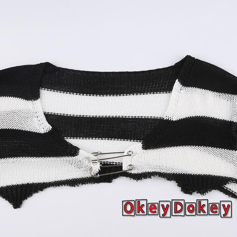 Áo Croptop Dệt Kim Tay Dài Dáng Rộng Phong Cách Gothic Cổ Điển Cho Nữ