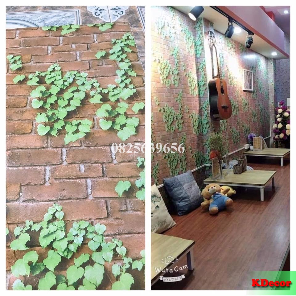 [Hàng Đẹp] 10m Giấy dán tường Dây leo tường gạch đỏ, rộng 45cm có sẵn keo