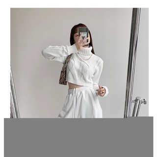 Áo len croptop cao cổ chun eo cá tính {oder}