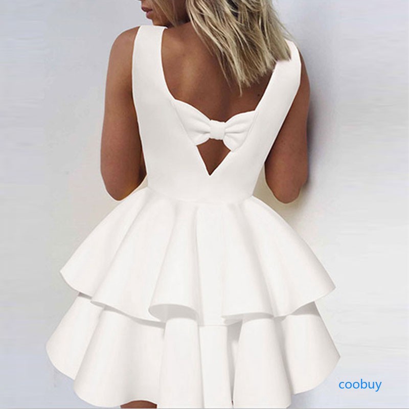 Freeship từ 50K - CB❤❤ Women Mini Dresses Summer Cocktail Party Sleeveless Bowknot Skater | BigBuy360 - bigbuy360.vn