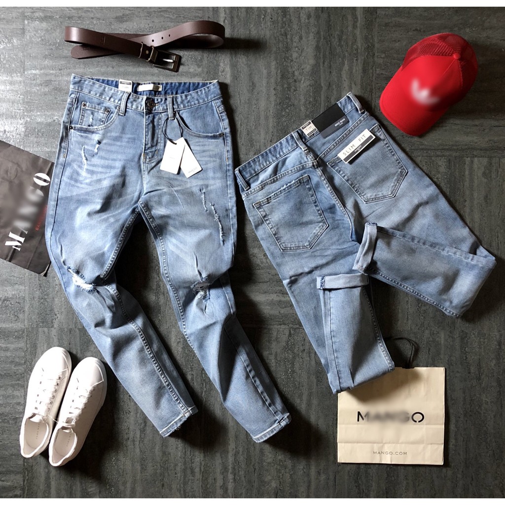 Quần Jean XANH RÁCH NHẸ đẹp miễn chê💖💖 form slim-fit ôm vừa 💖💖 co giãn lên dáng cực đẹp - QJMG00 💖