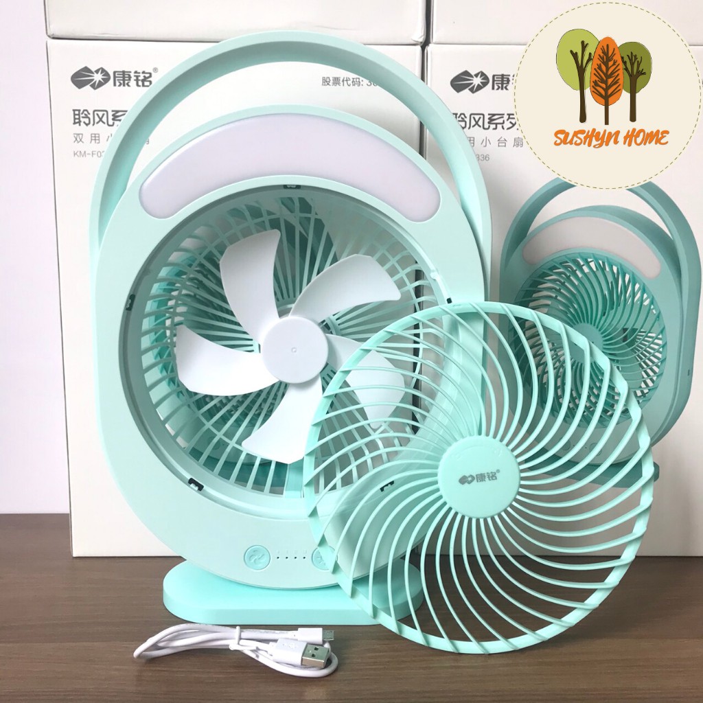 Quạt Tích Điện Tích Hợp Đèn Led KM-F0336Siêu Sáng, Chạy Êm, Pin Lâu