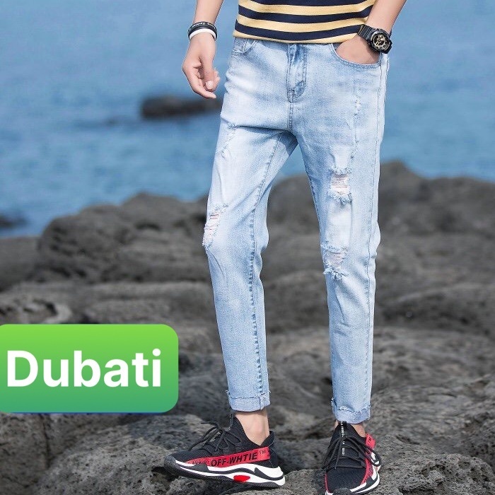 Quần Jean Nam Chất Bò Xanh Nhạt Rách Gối, Quần Baggy Nam Basic- DB 78- DUBATI FASHION