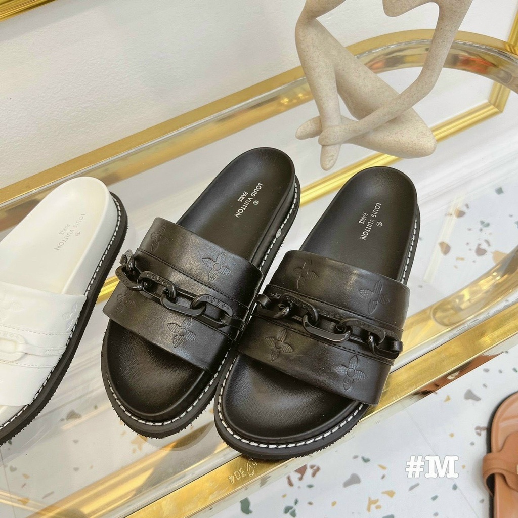 Dép nữ quai ngang to phối xích màu Nguyên hộp hãng cao cấp