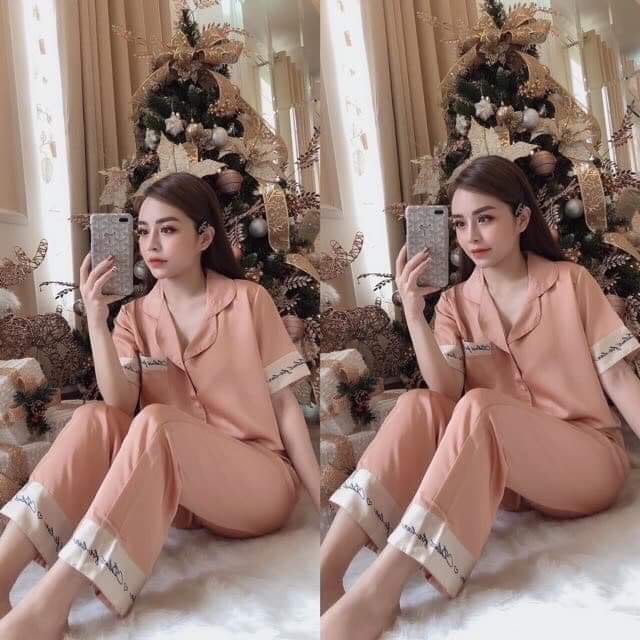 Bộ pijama chất Satin lụa đẹp, tay ngắn quần dài có túi