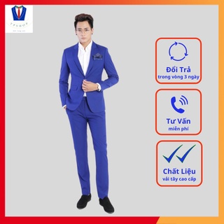 Bộ vest nam đẹp màu xanh dương 1 khuy full size [Áo vest + Quần]