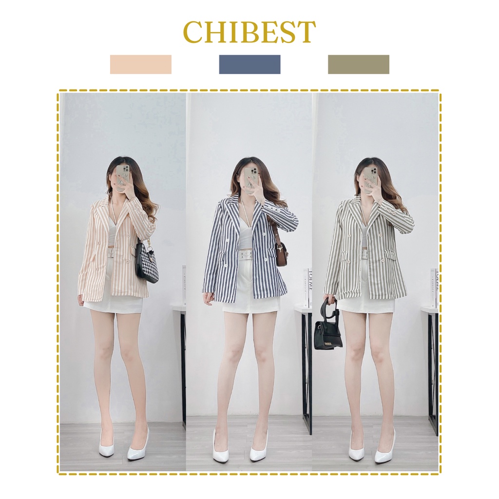 Áo blazer nữ Hàn Quốc khoác vest sọc phối nút tay thiết kế túi đứng sang trọng thanh lịch  AAB72 CHIBEST | BigBuy360 - bigbuy360.vn