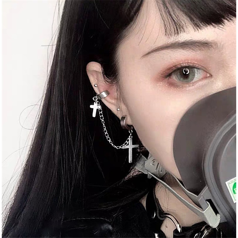 Khuyên tai kẹp vành tai hình chữ thập thời trang cá tính dành cho nam và nữ 22156