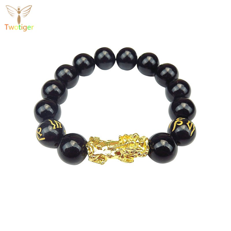 CHARMS Vòng Tay Chuỗi Hạt Đá Obsidian Nhân Tạo Phong Cách Phật Giáo