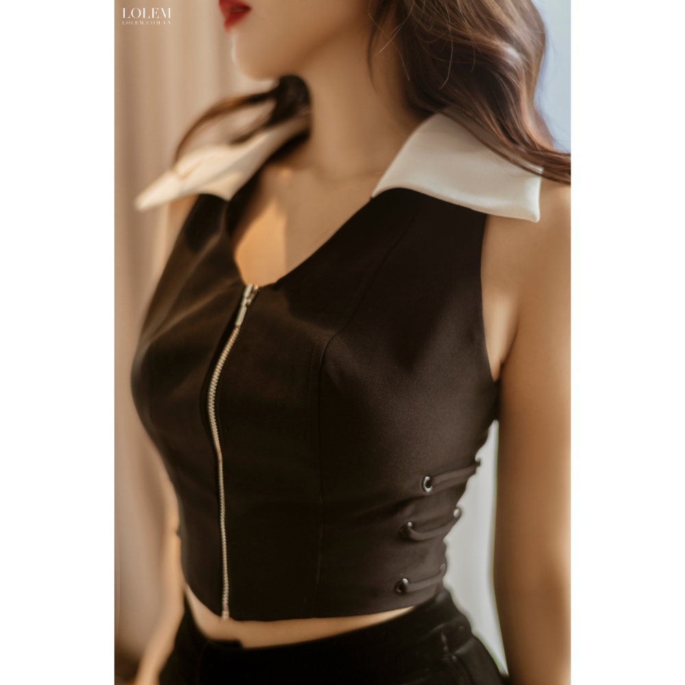 Áo ba lỗ nữ croptop LOLEM AK1244 thiết kế đan eo vải chun lì co giãn tốt