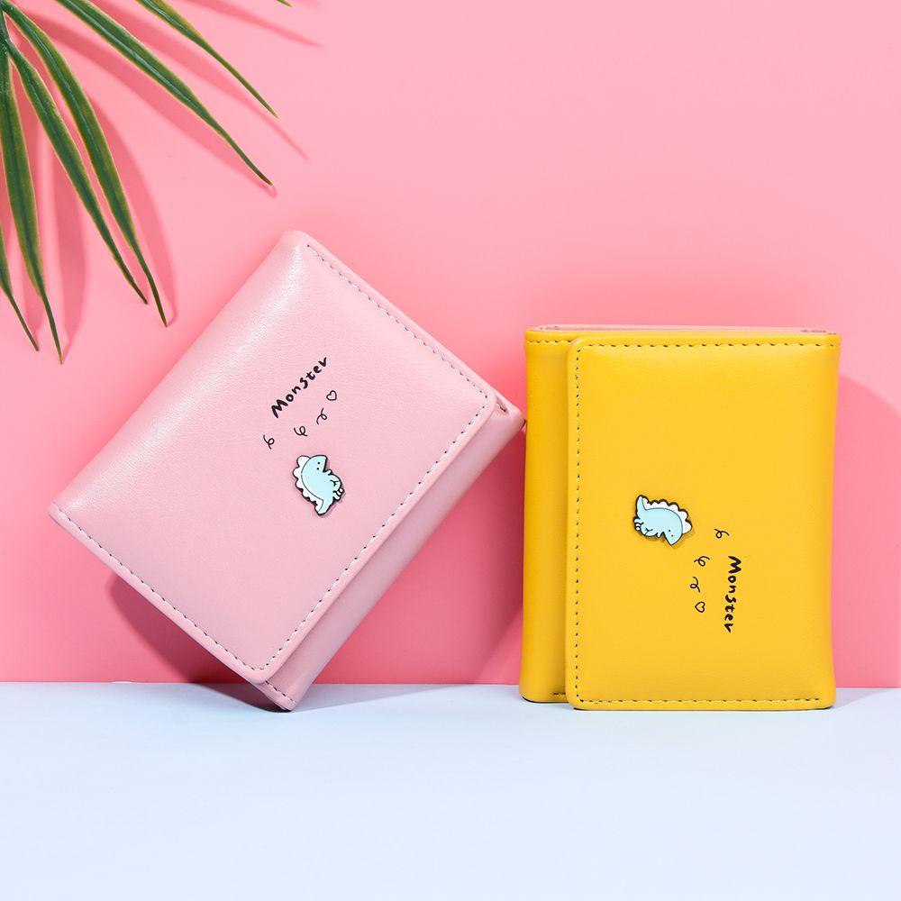 OKDEALS Ví Đựng Thẻ Dạng Gập Nhiều Ngăn Họa Tiết Khủng Long Hoạt Hình Dễ Thương Cho Nữ Giá Đỡ