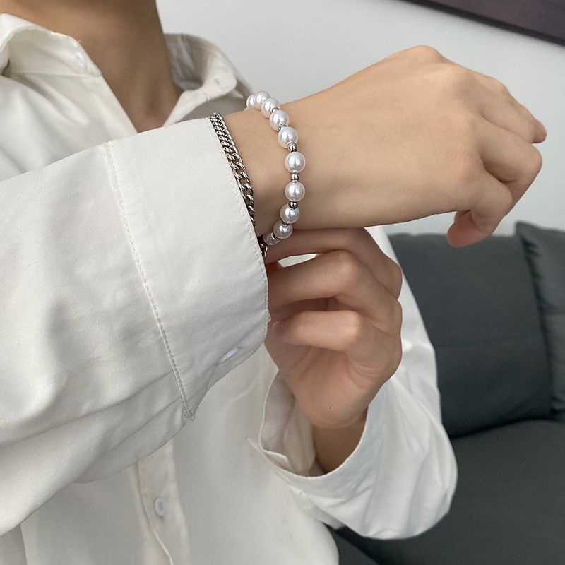 Vòng tay hai lớp đính ngọc trai phong cách hip hop thời trang