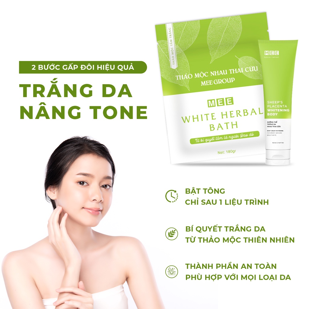 Bộ trắng da nhau thai cừu MEE NATURAL - Thảo mộc tắm trắng kết hợp dưỡng thể nhau thai cừu dưỡng da trắng hồng, mềm mịn