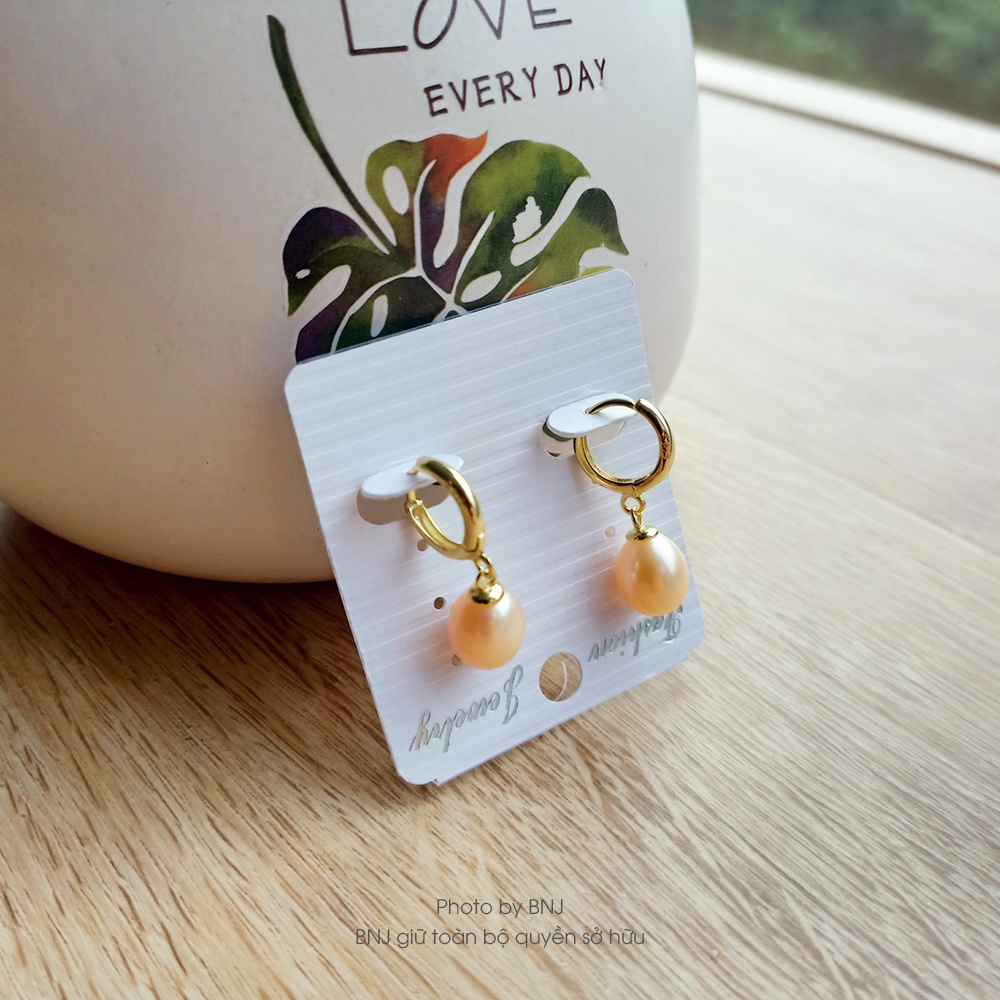 Bông tai ngọc trai tự nhiên Bạc ý s925,Ngọc trai thật nuôi nước ngọt thiết kế sang trọng dáng khuyên tròn B1933 Bảo Ngoc