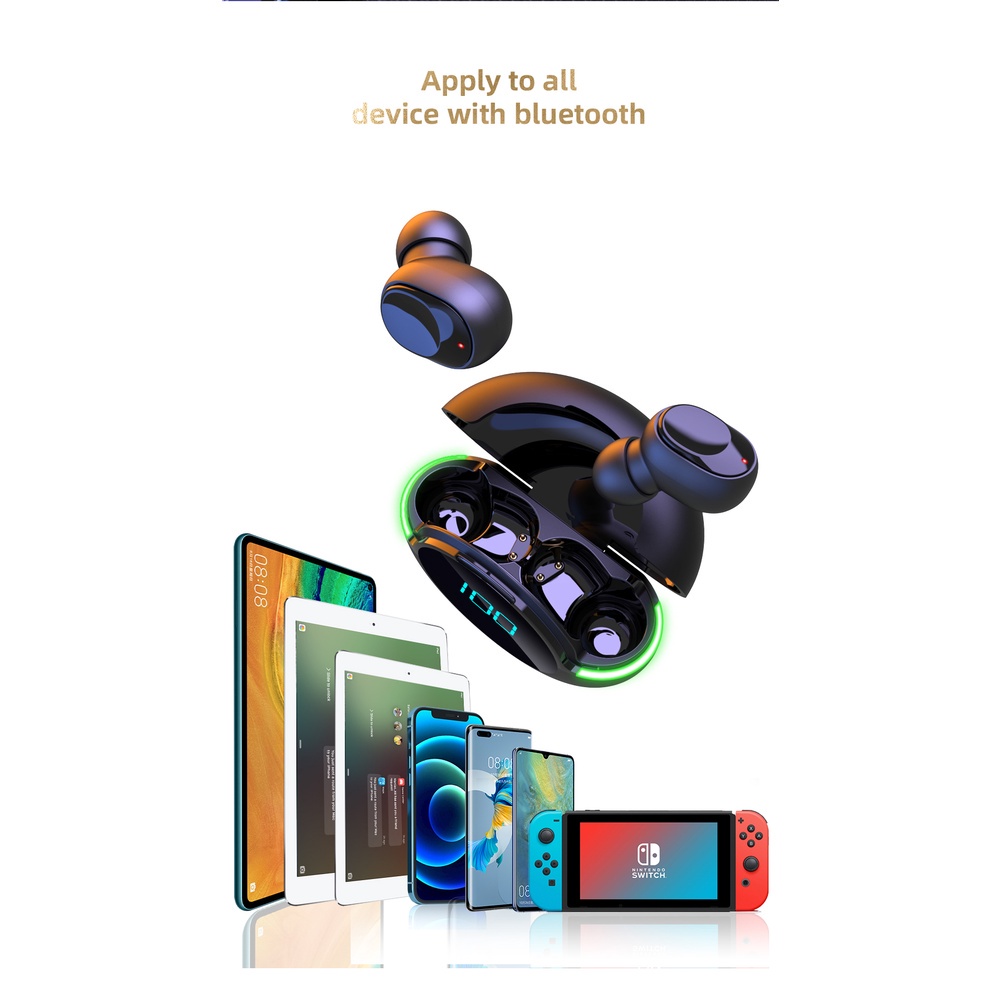Tai Nghe Bluetooth Không Dây TWS Y80 9D Kỹ Thuật Số Có Micro Mới Ios / Android