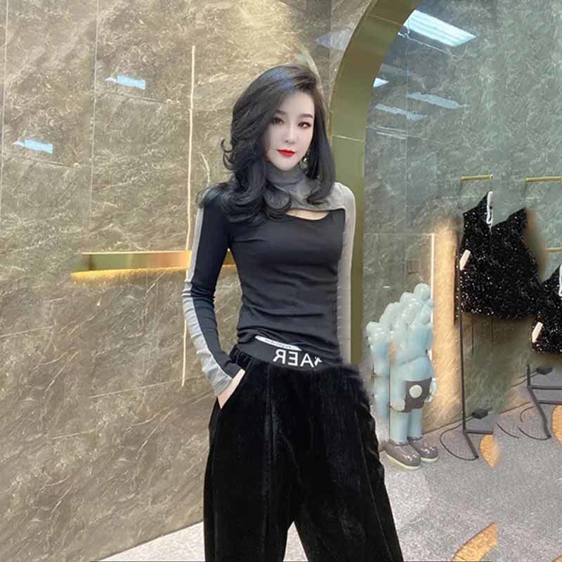 Áo Thun Phối Màu Thời Trang Thu Đông Cho Nữ