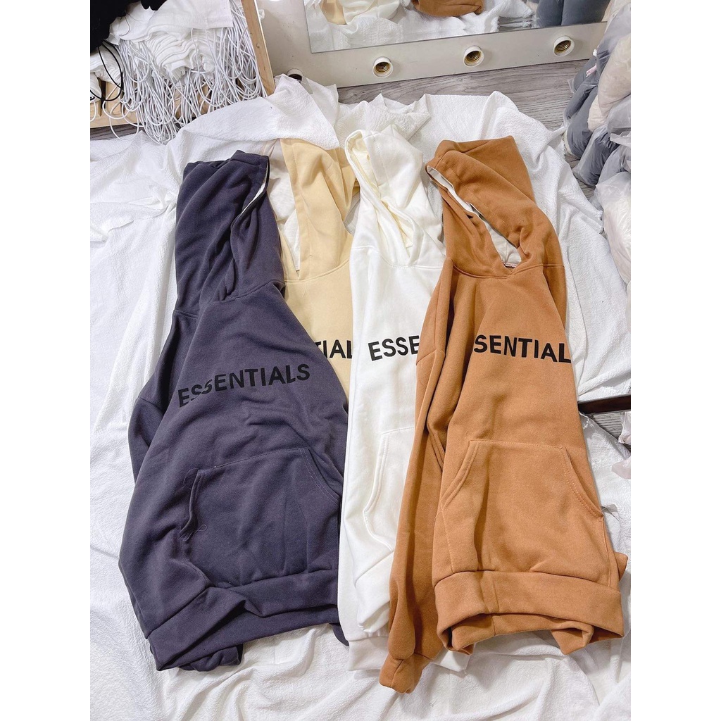 Áo Hoodie Essentials Dáng rộng[FREESHIP] 🌸 Nỉ bông có mũ 4 màu Trắng/ Ghi/ Be /Nâu kiểu dáng thể thao | BigBuy360 - bigbuy360.vn