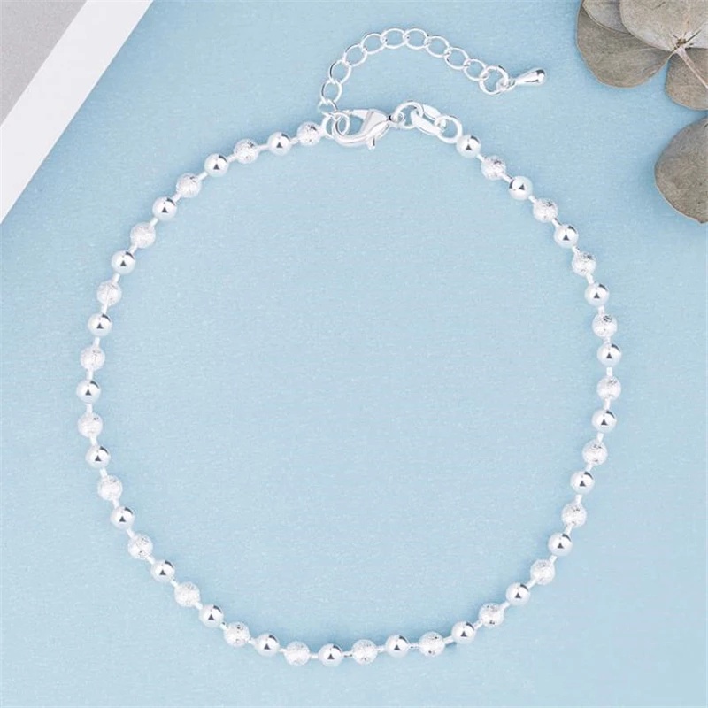 Lắc chân nữ dây bi cườm xi mạ bạc 925 trắng sáng phụ kiện trang sức hot trend hàn nhật - namimi