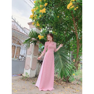 Áo dài hồng nơ cổ, tay phồng - ánh ngọc