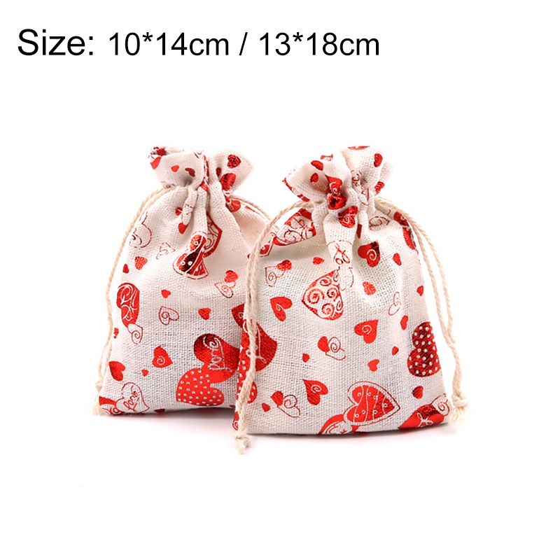 Túi Dây Rút Chất Liệu Cotton Lanh In Họa Tiết Màu Đồng Đựng Kẹo Giáng Sinh