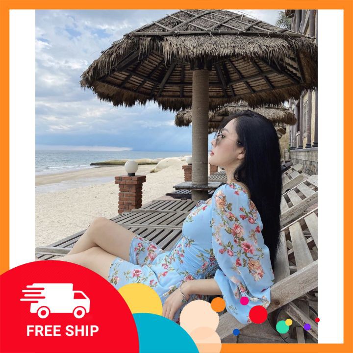 Set áo croptp hoa nhí ❤️nền xanh áo tay dài ❤️quần short xinh đẹp mát mẻ❤️