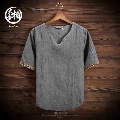 Áo Thun Tay Ngắn Dáng Rộng Vải Lanh Mỏng In Họa Tiết Kiểu Retro Trung Hoa Thời Trang Mùa Hè Cho Nam