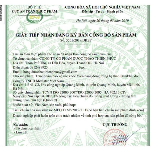 Đông trùng hạ thảo Banikha Thiên Phúc dạng viên nang