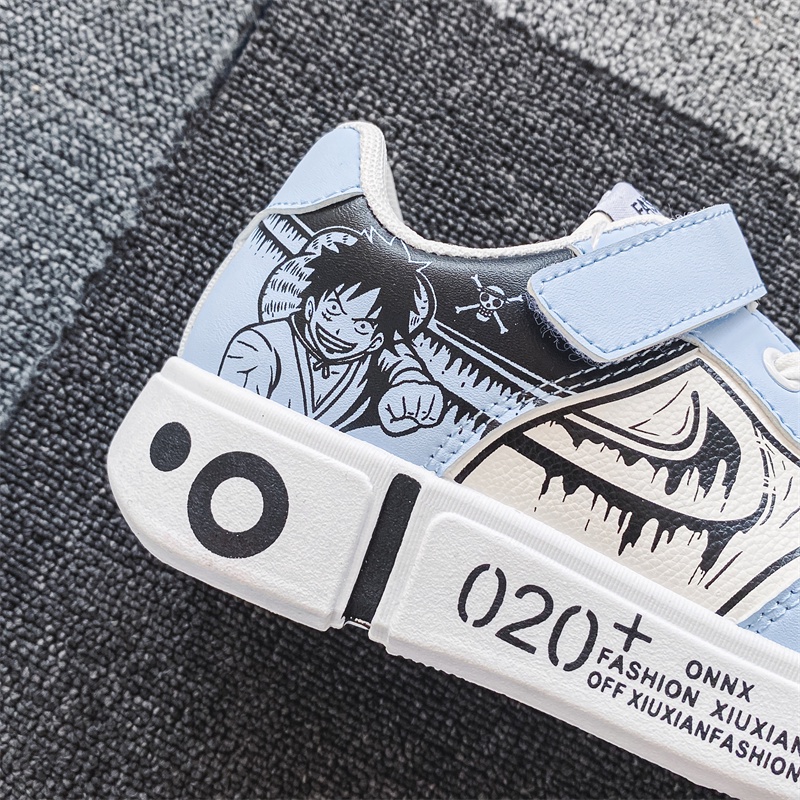Giày Thể Thao Chạy Bộ Thoáng Khí Mềm Mại Thoải Mái In Hình One Piece Luffy Size 31~39 Phong Cách Hàn Quốc Cho Bé Trai