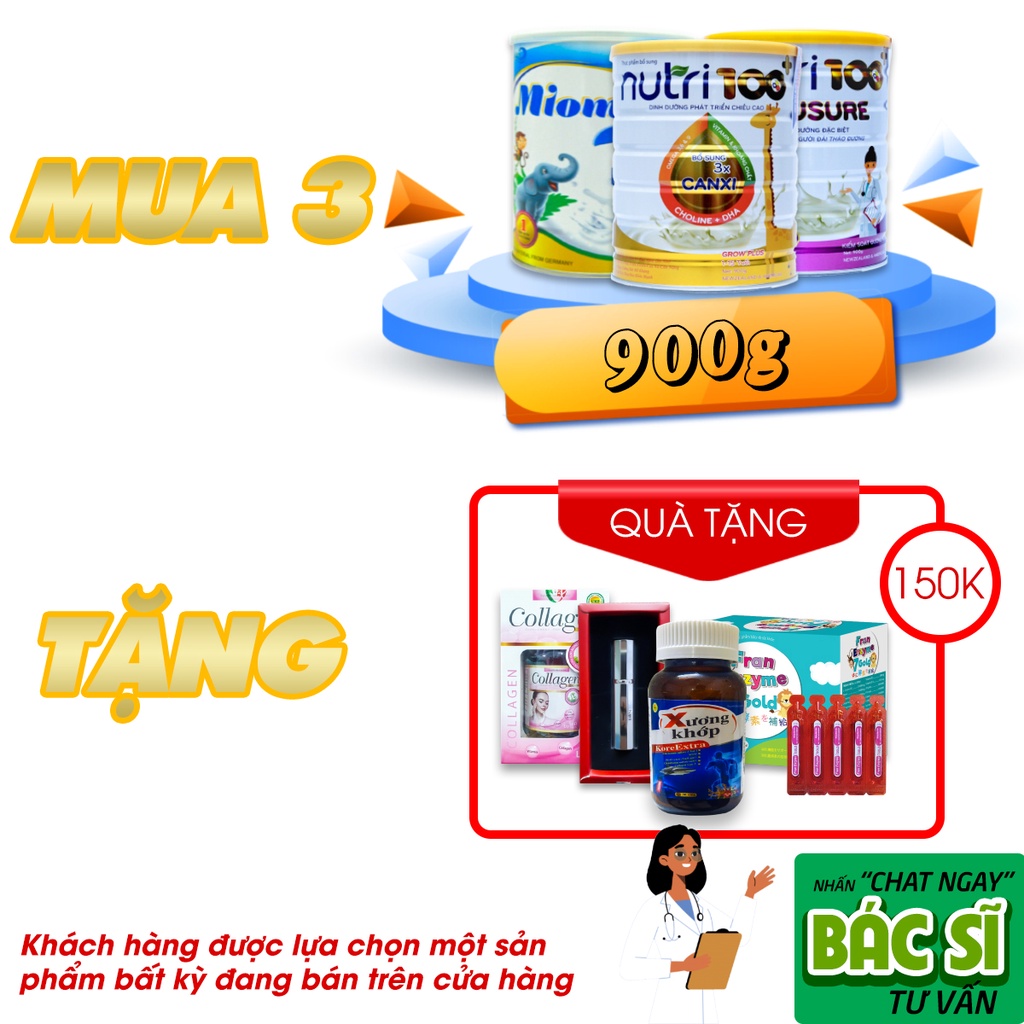 Sữa bột dinh dưỡng giúp trẻ phát triển trí não và chiều cao NUTRI 100+ Grow IQ 900g Trẻ từ 2 đến 18 tuổi