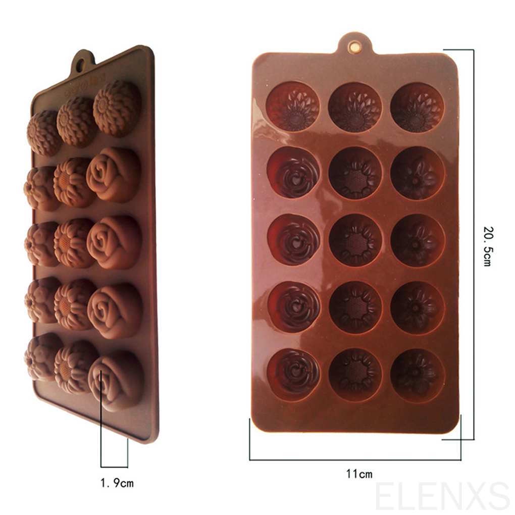 Khuôn silicone 15 ngăn tạo hình hoa trang trí bánh