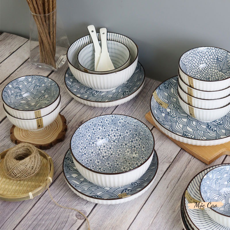Set bát đĩa cao cấp, bộ bát đĩa 14 món phong cách Nhật Bản - Bát đĩa decor phụ kiện bàn ăn sang trọng