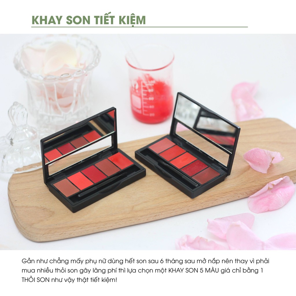 [Mã SRJULY1215 giảm 20K đơn 50K] Khay Son Lì Hoa Mai Mộc An 5 Màu Tiết Kiệm, Không Chứa Chì, Dưỡng Môi Mềm Mịn 9g | BigBuy360 - bigbuy360.vn