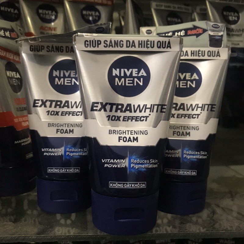 Sữa rửa mặt Nivea Men Extra White 10x Effect 100g ( Xanh )