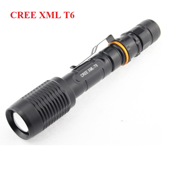 Đèn pin CREE XML-T6 siêu sáng tặng kèm 2 pin 3.7V 4800mAh và sạc đôi cho pin