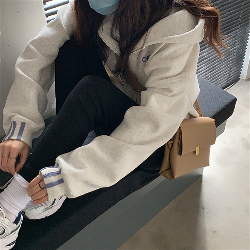 SUXI Áo khoác nữ tay dài có nón dây kéo mới