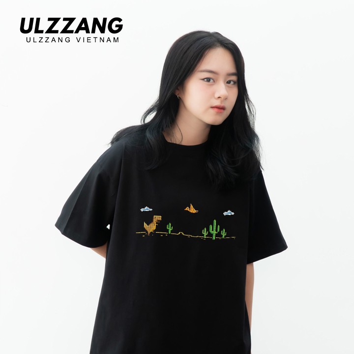 Áo thun tay lỡ ULZZANG cotton dáng unisex form rộng in hình khủng long disconect | BigBuy360 - bigbuy360.vn