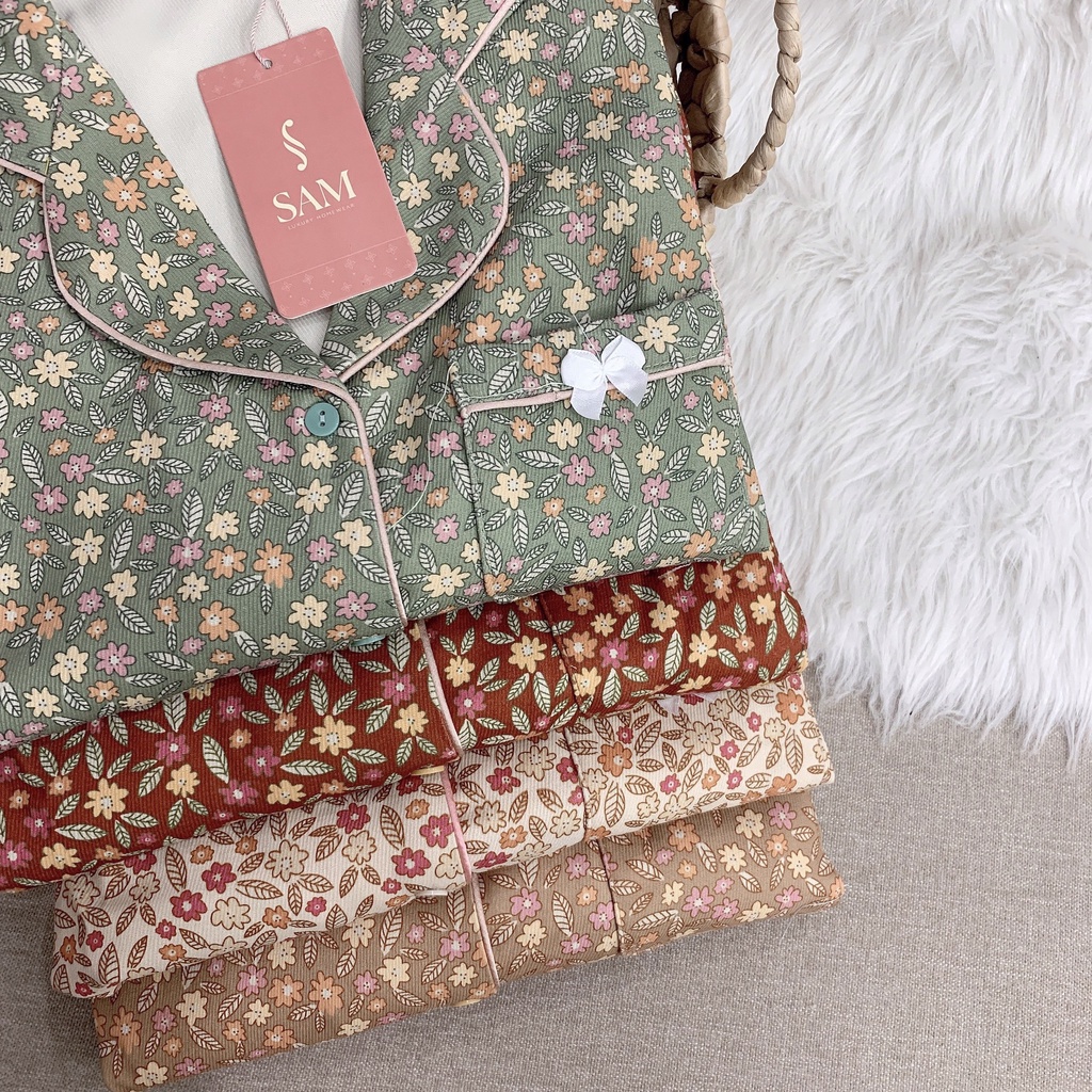 Bộ mặc nhà thu đông dài tay vải nhung mềm, đồ ngủ họa tiết hoa nhí nhiều màu, pijama WOWOMI | BigBuy360 - bigbuy360.vn