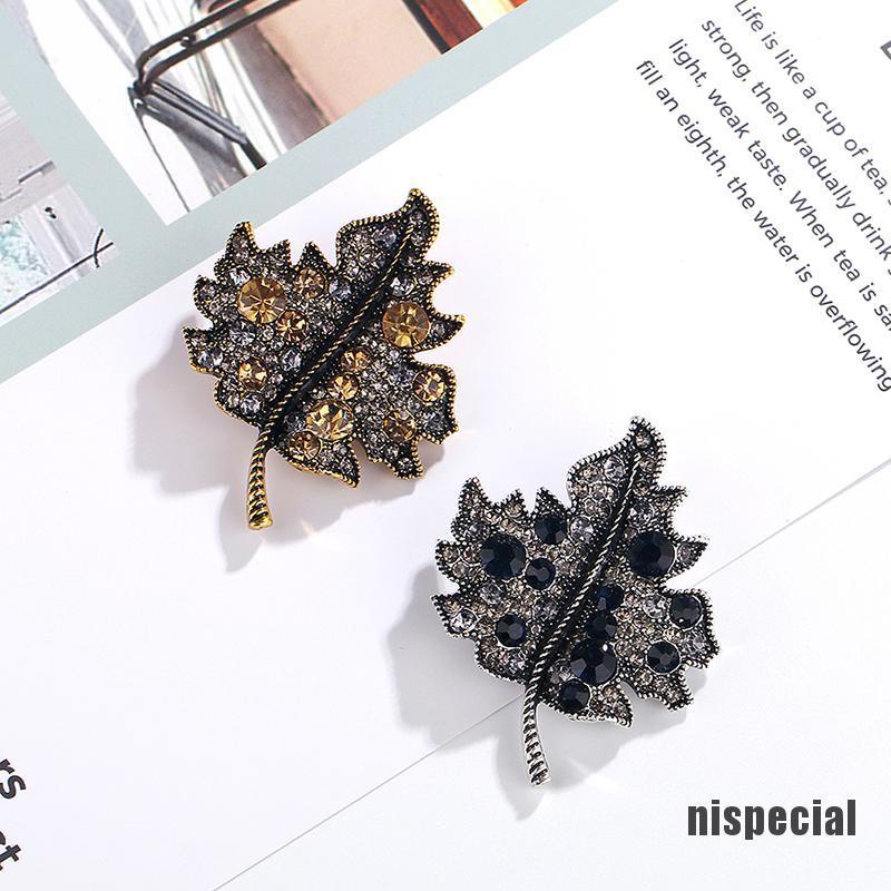 [nis-beauty] Rhinestone Maple Leaf Shaped Brooch Pin Retro Badge Bag Wedding Decor Ornaments