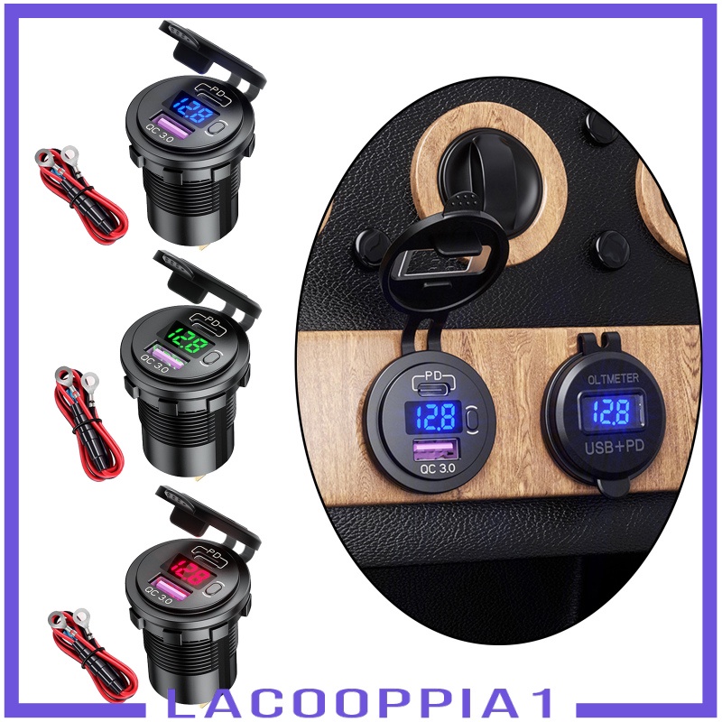 [LACOOPPIA1] Dual USB Car Charger Quick Charge PD&amp;QC 3.0 Voltage Measure